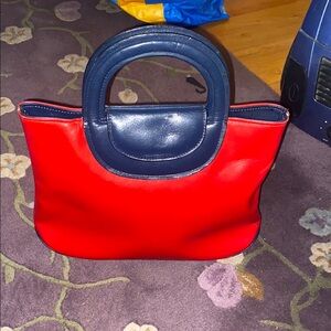 Vintage Calderon Red black leather double handle handbag